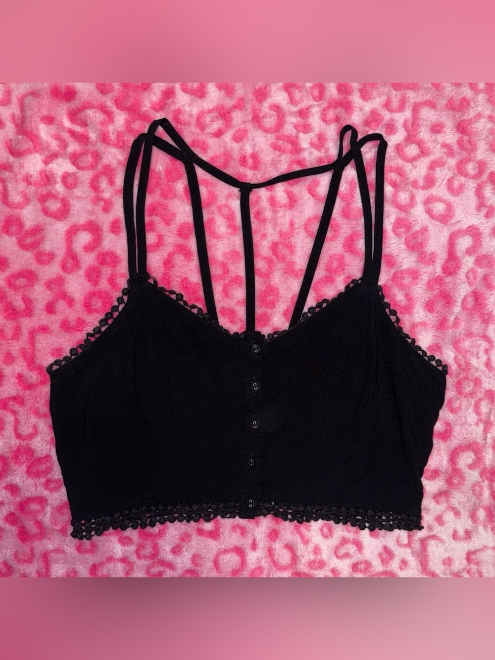 Polly & Esther black button up strappy crop top